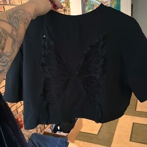 Large Black Butterfly Cut-Out Crop Top